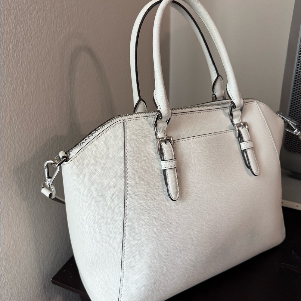 Michael Kors White Saffiano Leather Dome Satchel with Silver Hardware - Picture 6 of 6
